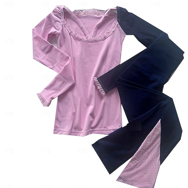 Women's Girls' Ice Skating Tights Top with Pants Pink