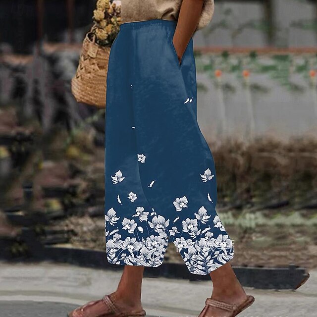 Women's Pants Trousers Fashion Long Floral Side Pockets