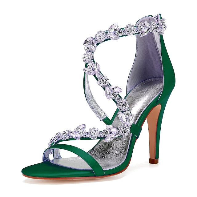 with Heel Pink High Rhinestone Sandals Women's Floral Satin