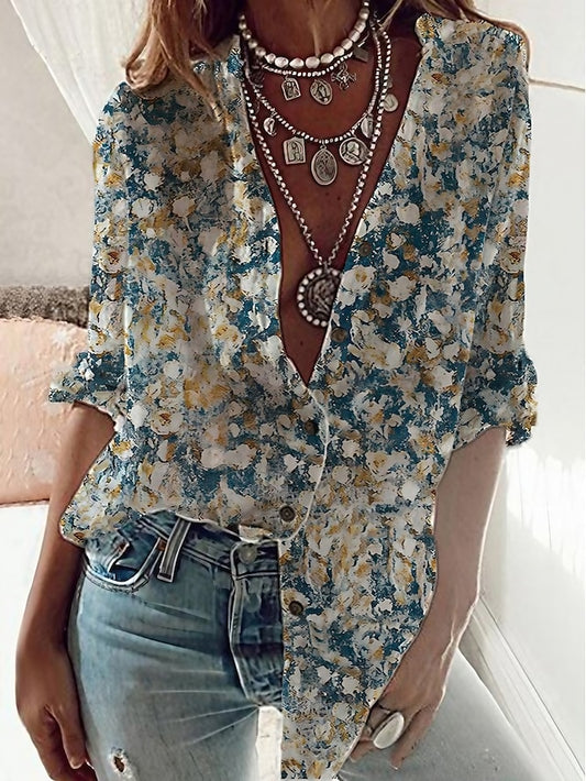 Women's Shirt Long Sleeve Button Down Blouse Tunic