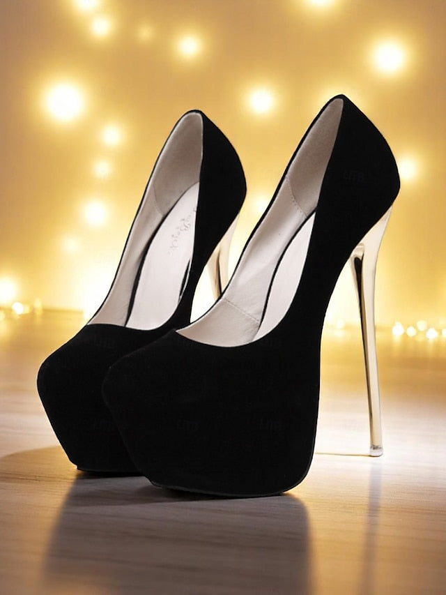 Women's Red Metallic Stiletto Heels with and Suede Platform