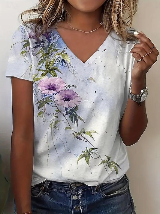 Women's T Shirt Casual Floral Print Short Sleeve Regular