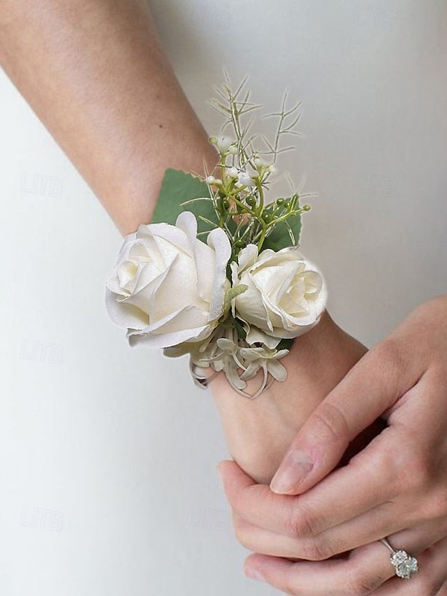 Wrist White and Elegant Corsage Boutonniere Rose – Set