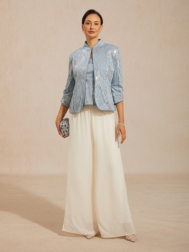 Women's Dressy Tops Elegant High Neck Blue Spring Fall