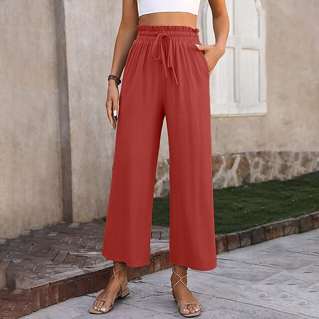 Women's Cotton Linen Pants Wide Leg Chinos Vacation