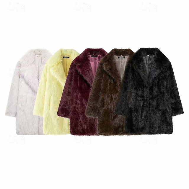 Fur Pocket Women's Furs Coat Faux Comfortable Warm