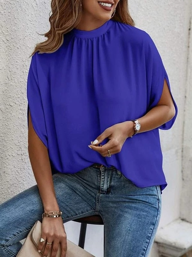 Women's Shirt Blouse Chiffon Tops Plain Stylish Classic