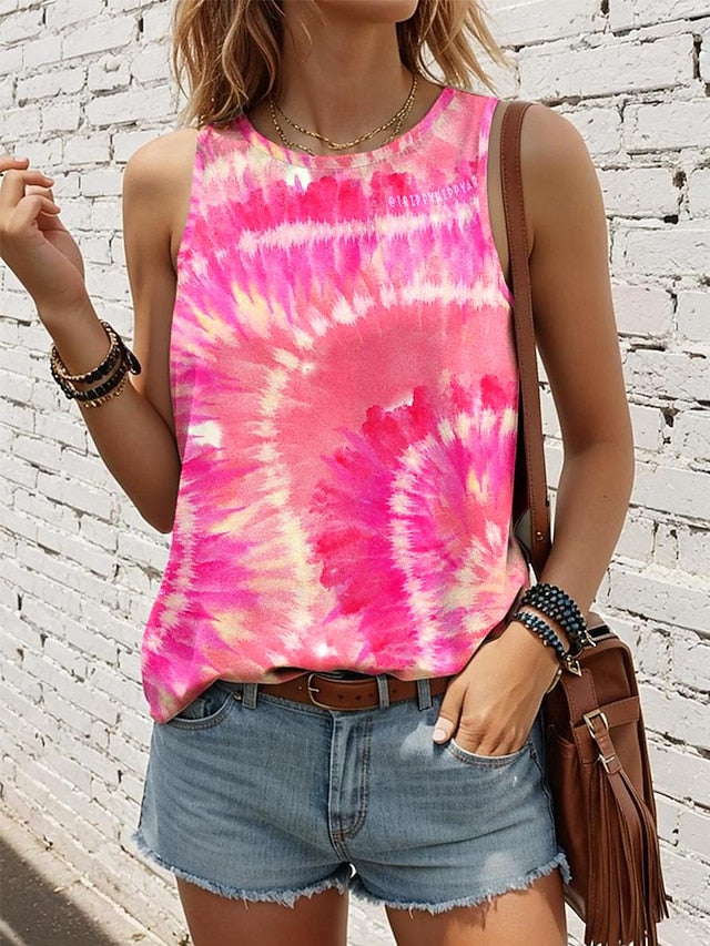 Women's Camisole Tank Top Tie Dye Vest Black Sleeveless