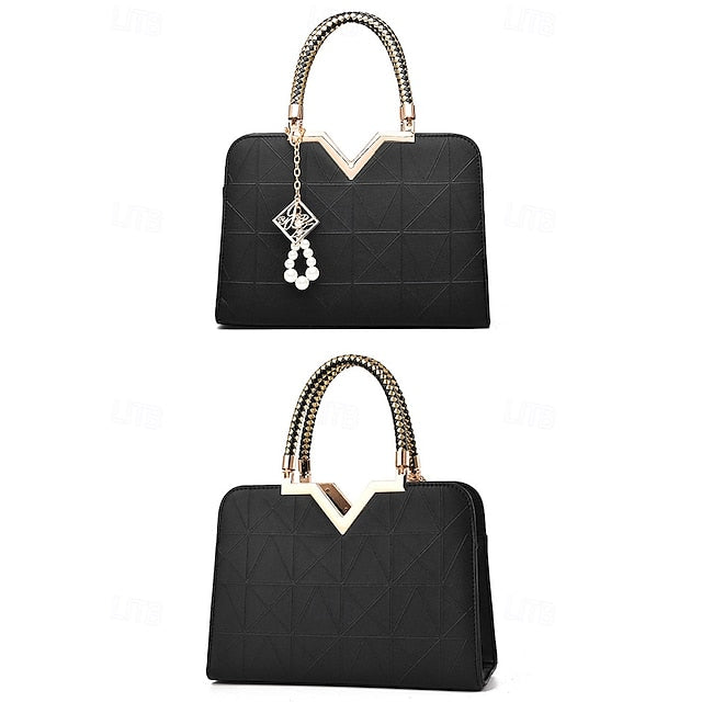 Elegant Women's – with Pearl Handbag Pendant Leather Faux