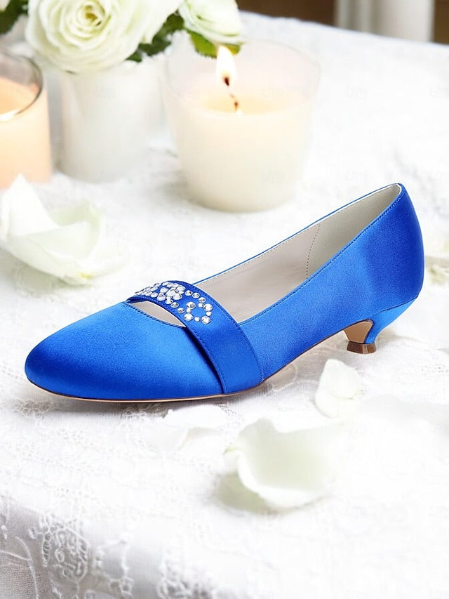 Blue Women's Rhinestone with Satin Kitten Heels