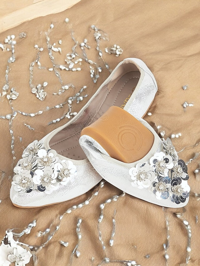Floral Women's Comfortable Embellished – Flats Foldable
