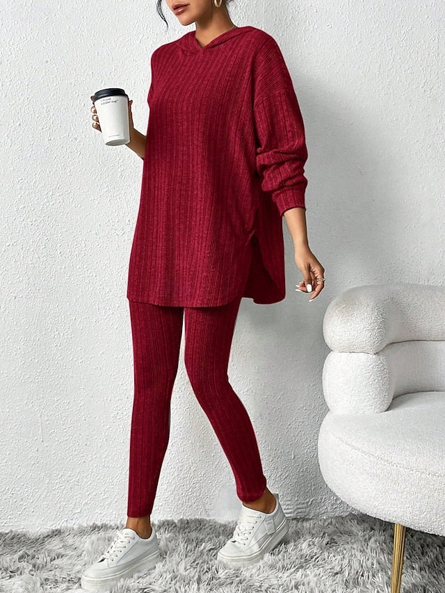 Women's Pants Sets Bolero Top Long Sleeve Hooded Solid