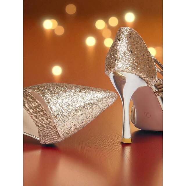 Glitter - Pointed Women's Toe Strappy Gold High Heels
