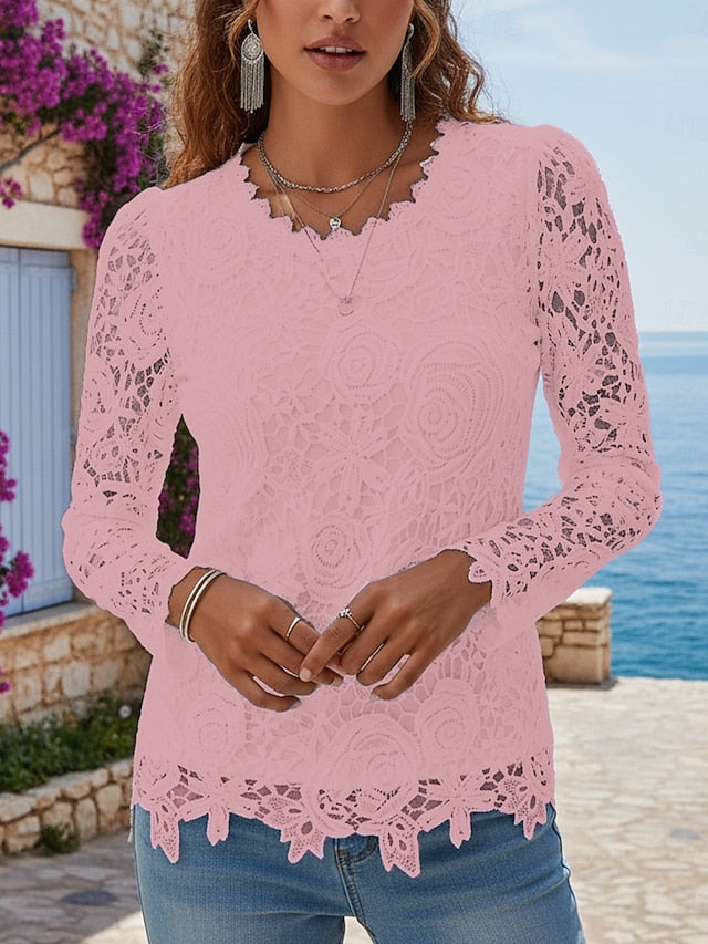 Women's Shirt Blouse Lace Tops Lace Floral Graphic Plain