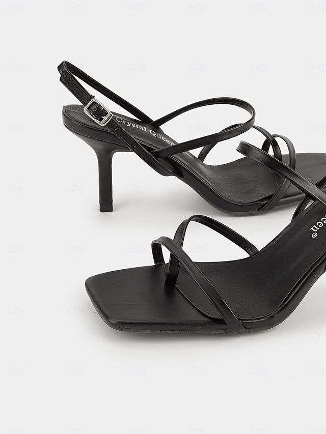 Heel High Women Strappy Square Nude Minimalist Toe Sandals for -