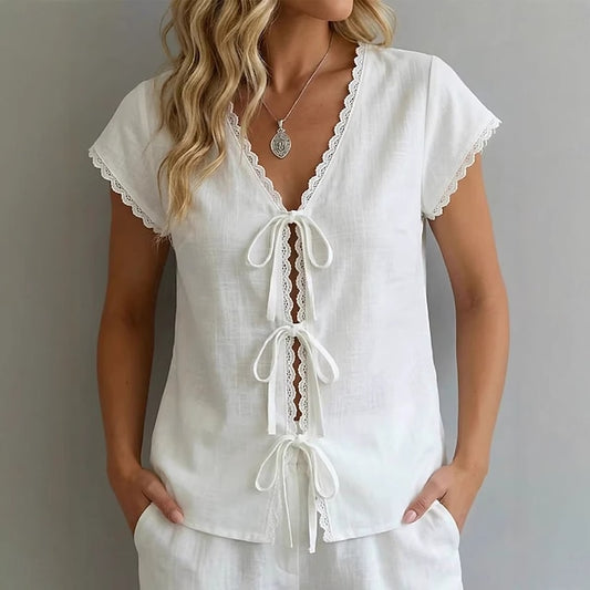Women's Lace Tops Lace Trim Solid Color Elegant Short