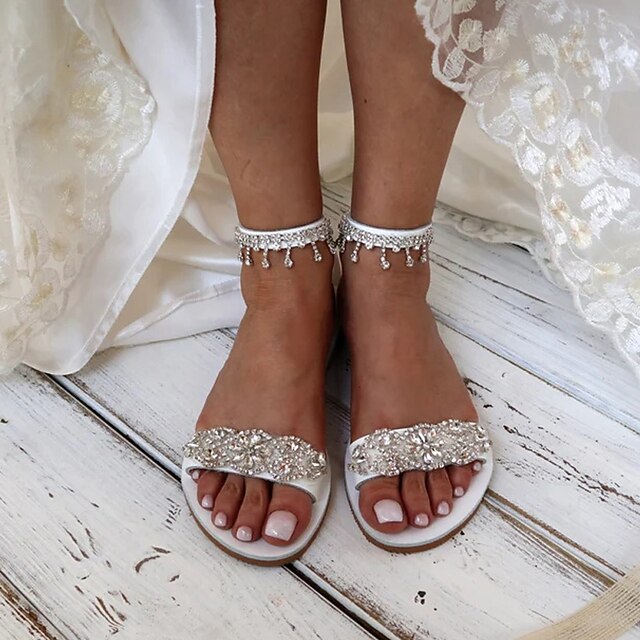 Women's Sandals Rhinestone White Elegant Flat – Bridal