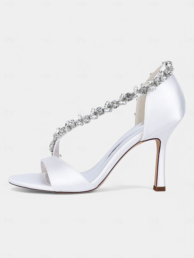 Crystal Heels Satin Champagne Women's – T-Strap with High