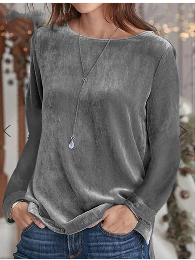 Women's T Shirt Plain Basic Long Sleeve Round Neck Regular
