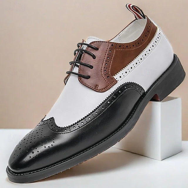 Oxford Brogue Black Men's in Wingtip Tri-Color Shoes