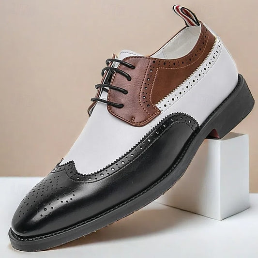 Oxford Brogue Black Men's in Wingtip Tri-Color Shoes