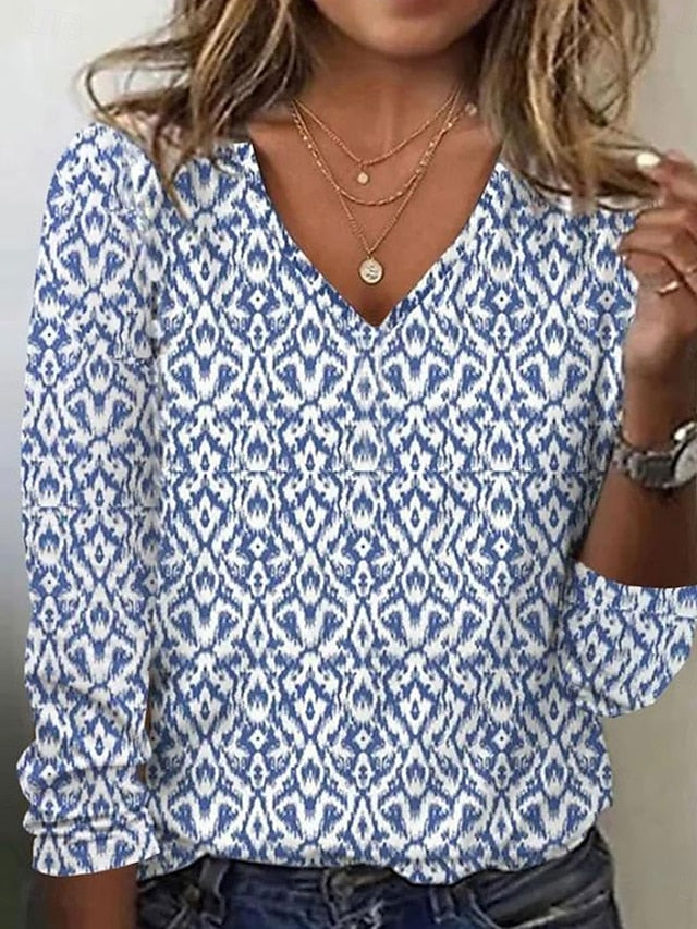 Women's T Shirt V Neck Long Sleeve Tunic Graphic Fashion