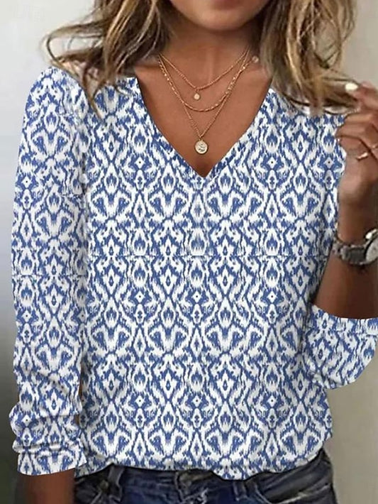Women's T Shirt V Neck Long Sleeve Tunic Graphic Fashion