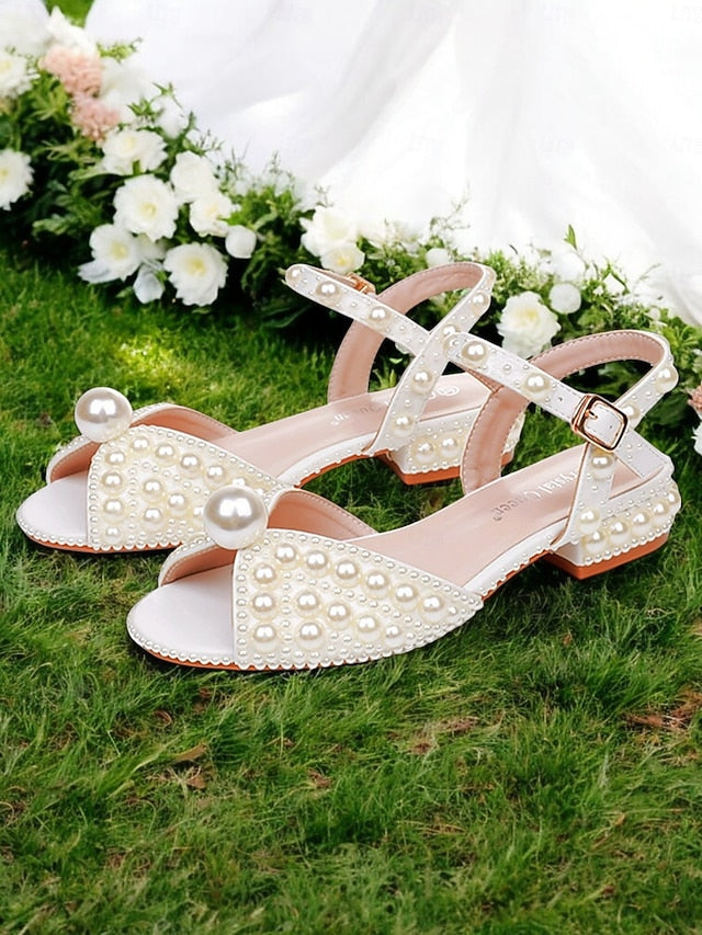 Low Women's – White Sandals Pearl-Embellished Heel