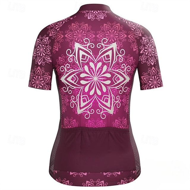 Women's Cycling Jersey Flower Short Sleeve Bike Tee Tshirt