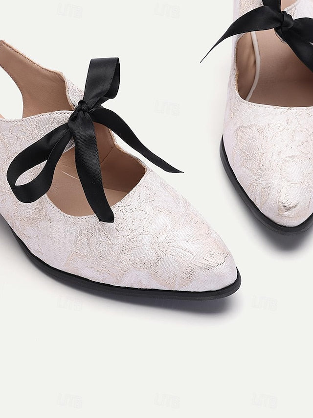 with Heels Slingback Vintage Lace Women's - Bow Elegant
