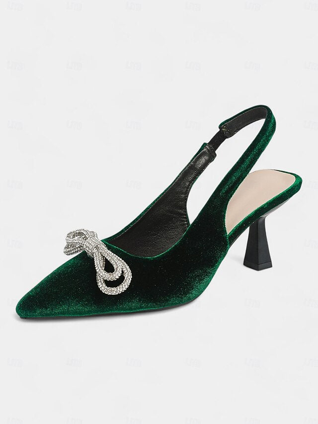 – Toe Velvet Heels Cocktail Slingback Pointed Women's