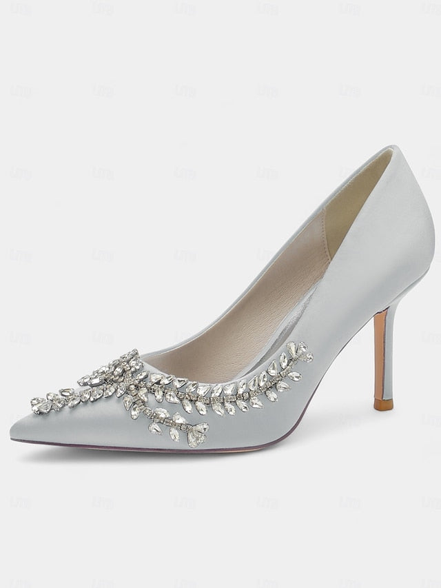 Rhinestone-Embellished – Women's Satin Heels Stiletto
