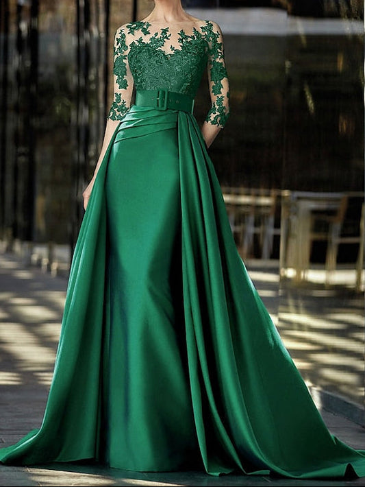 Formal Brush Elegant Gown Train Dress A-Line Sweep Evening /