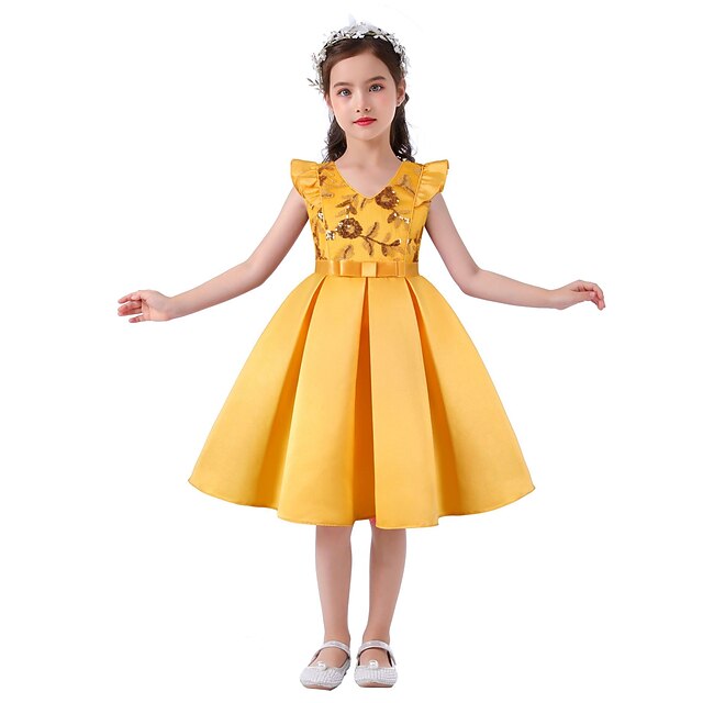Formal Color Dress Kids Party Girls' Sleeveless Solid