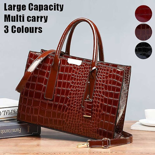 with Crocodile Leather Patent Women's Pattern Handbag Black