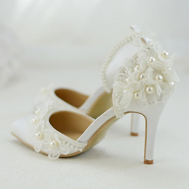 with Women's Platform Heels Floral Lace Wedding White