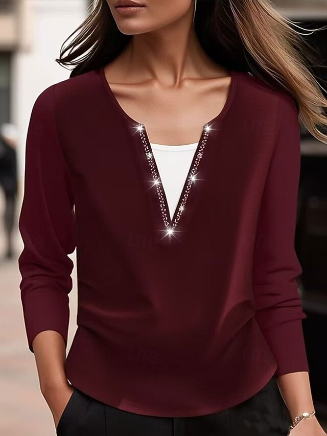 Women's T-Shirt  Color Block Stylish Basic Casual Long