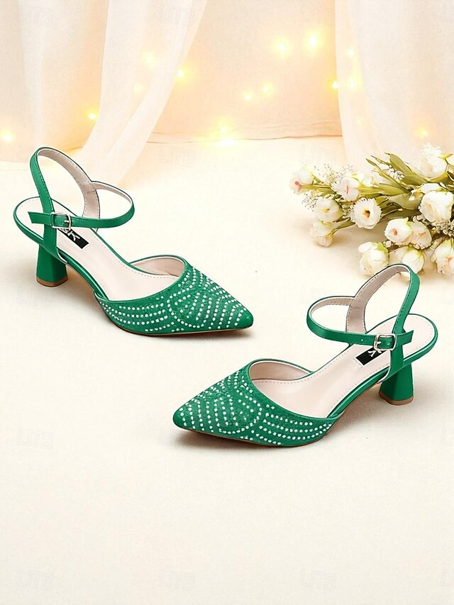 Pointed Slingback Red Toe Women's Heels Rhinestone