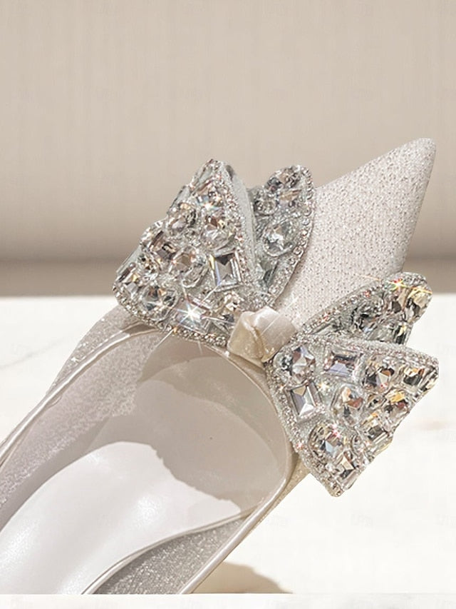 Rhinestone with Glitter Heels Women's High Bow
