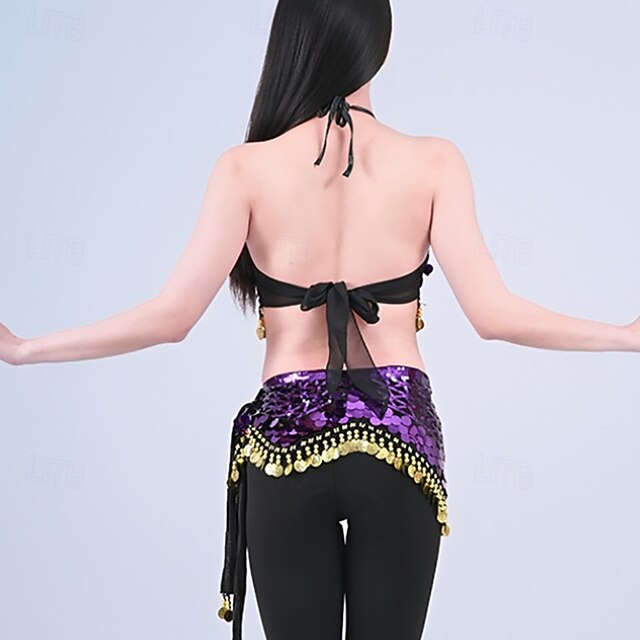 Belly Dance Top Gold Coin Pure Color Splicing Women's