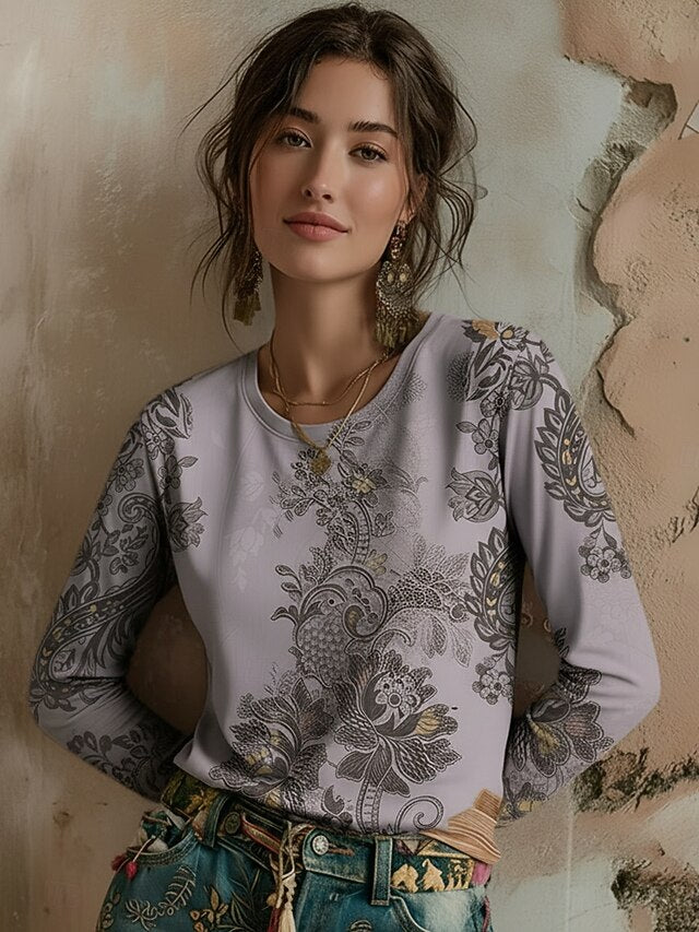 Women's Viking T Shirt Print Graphic Plants Bohemia Vintage
