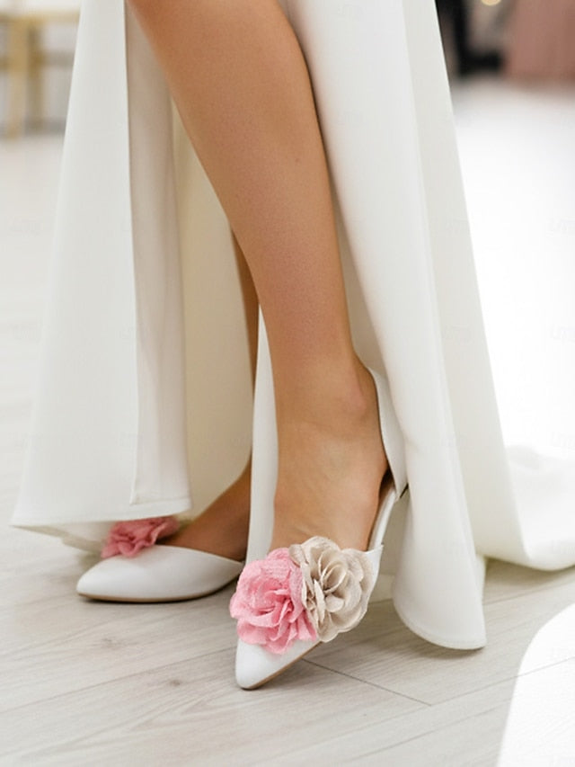 Wedding Flats Pink Flower Women's and with White Beige