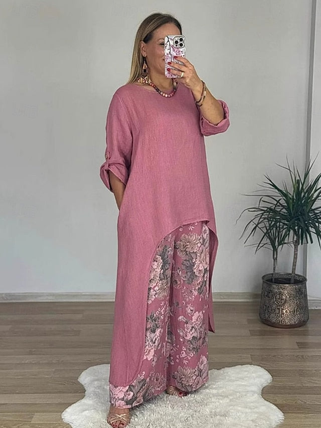 Women's Pants Sets Bolero Top Long Sleeve Round Neck Floral