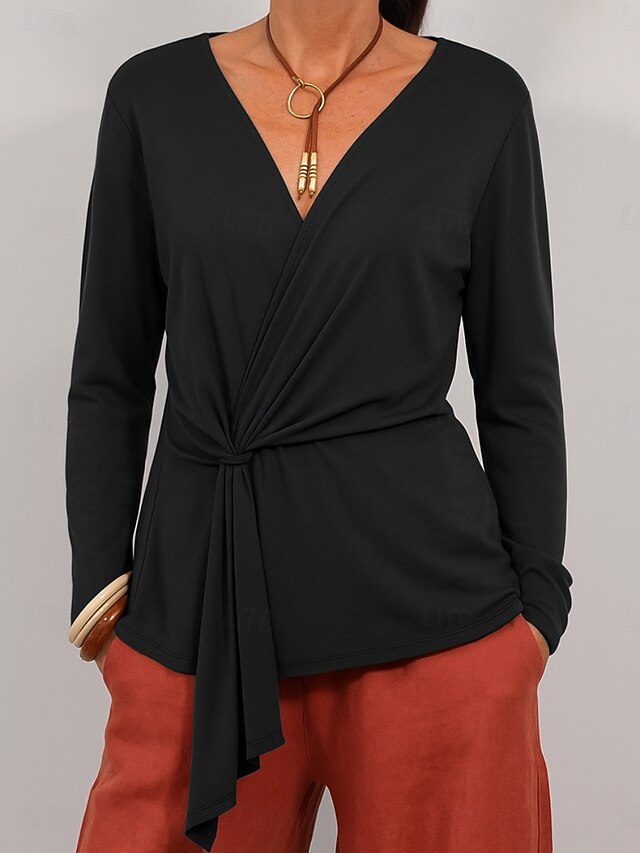 Women's Shirt Blouse Long Sleeve Tops Tie Front Plain