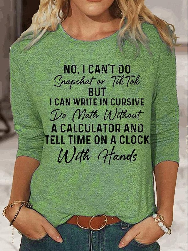 Women's T shirt Long Sleeve Letter Behavior Fashion Long