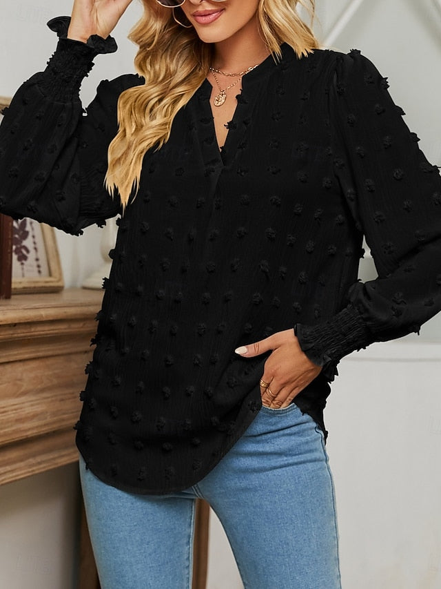 Women's Popover Shirt Casual Shirt Blouse Ruched Solid