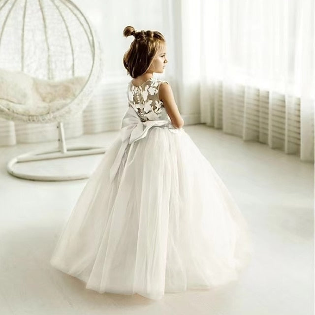 Kids Solid Girls' Party Color Girl Dress Flower