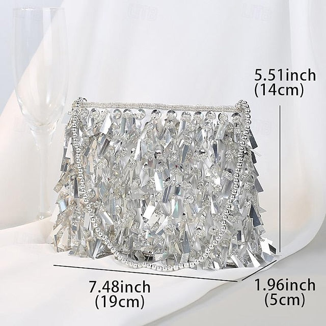 and Crystal Evening Black Clutch Fringe Luxurious Sparkling with