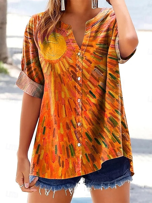 Women's Shirt Buttons Print Graphic Sun Vacation Daily