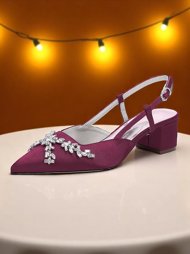 Black Slingback Heels Satin Women's